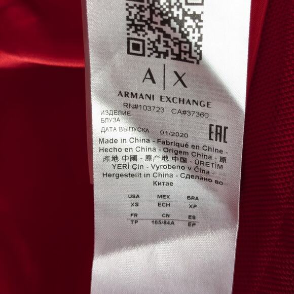 Armani Exchange XS Red Boucle Textured Short Sleeve Top Womens Blouse AX - Picture 3 of 5